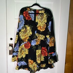 Floral Ruffle Bell Sleeve Romper